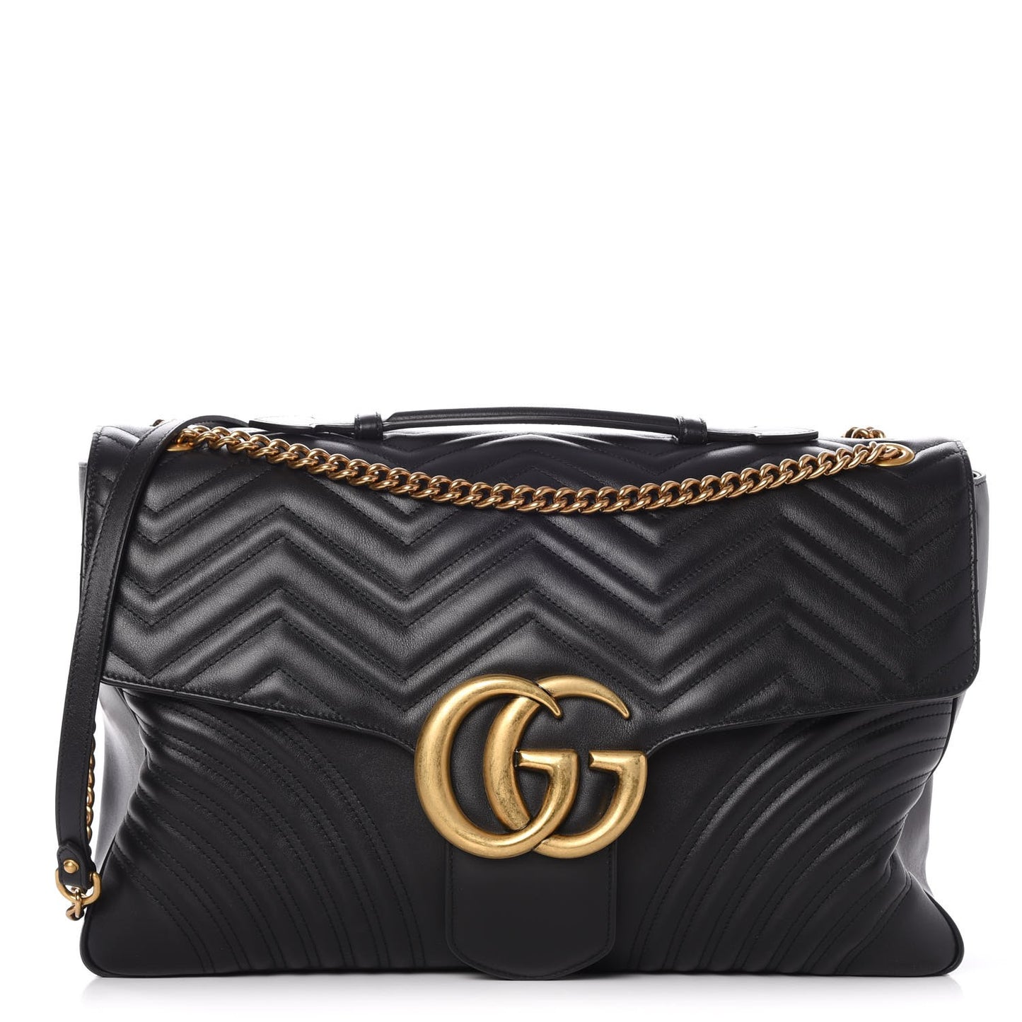 Calfskin Matelasse Maxi GG Marmont Top Handle Shoulder Bag Black