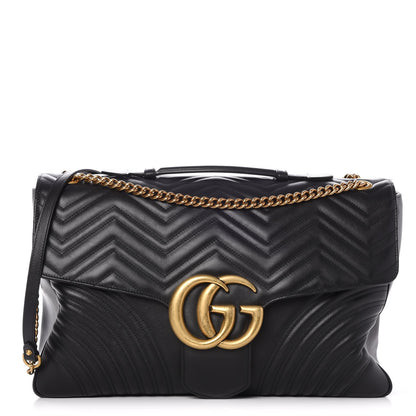 Gucci Calfskin Matelasse Maxi GG Marmont Top Handle Shoulder Bag Black 1 of 10