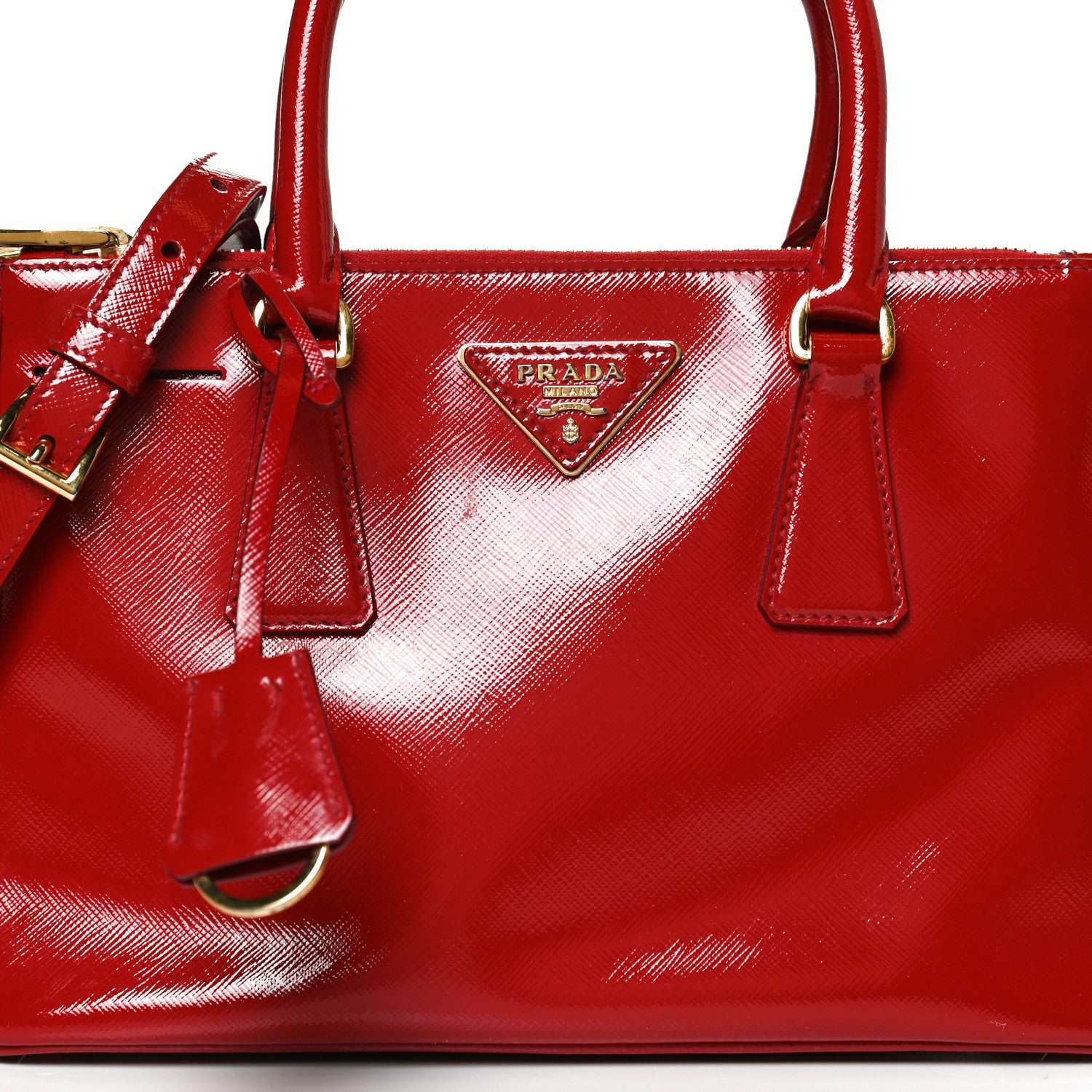 Prada Saffiano Vernice Mini Galleria Double Zip Tote Rosso 8 of 15
