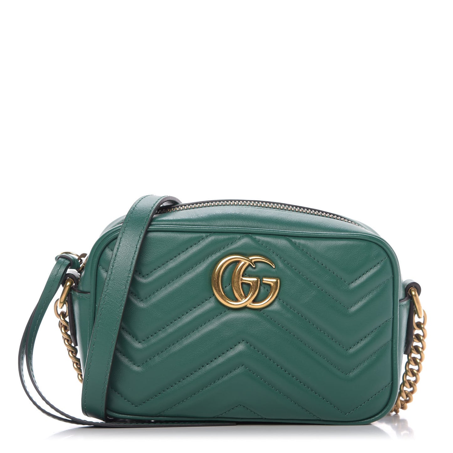 Calfskin Matelasse Mini GG Marmont Chain Shoulder Bag Emerald Green