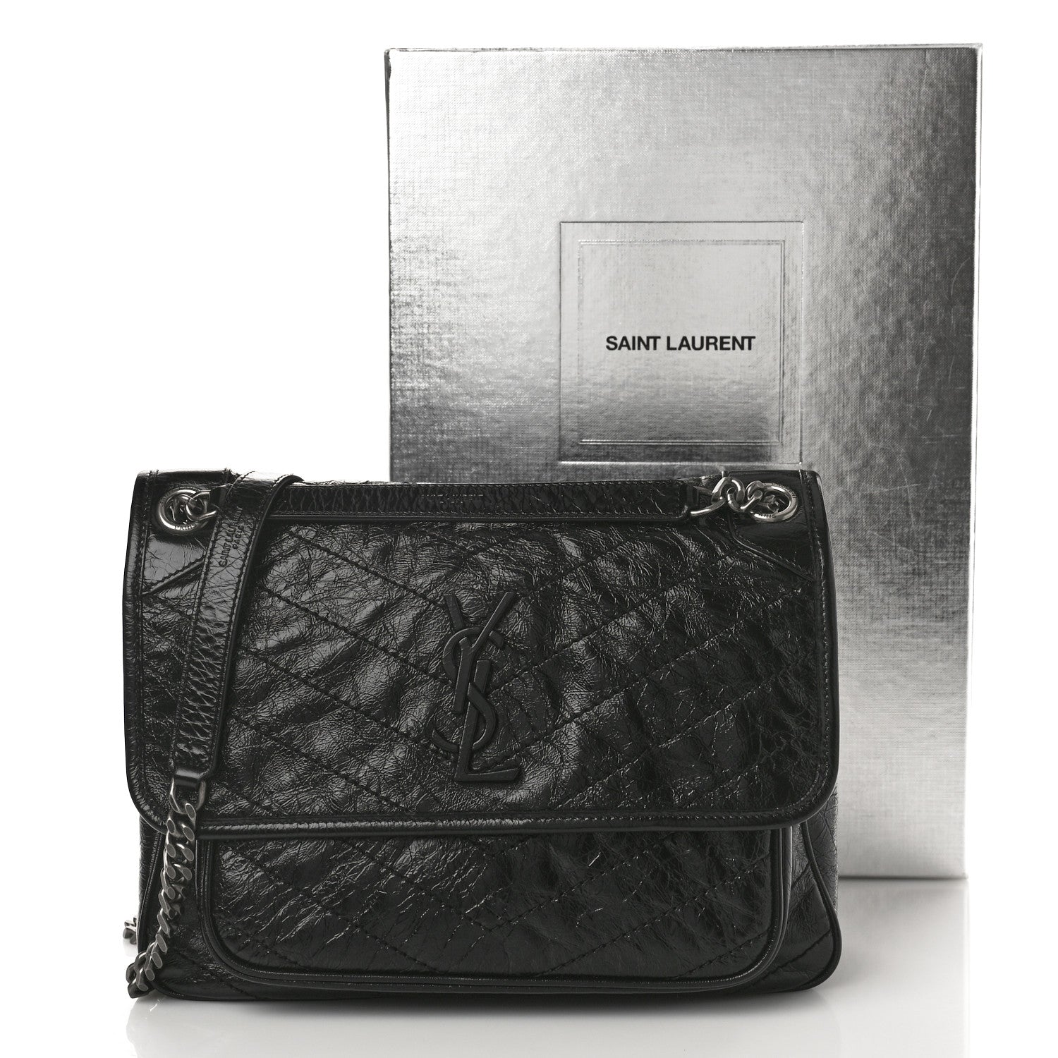 Saint Laurent Crinkled Calfskin Matelasse Monogram Medium Niki Chain Satchel Black 10 of 10