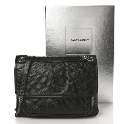 Saint Laurent Crinkled Calfskin Matelasse Monogram Medium Niki Chain Satchel Black 10 of 10