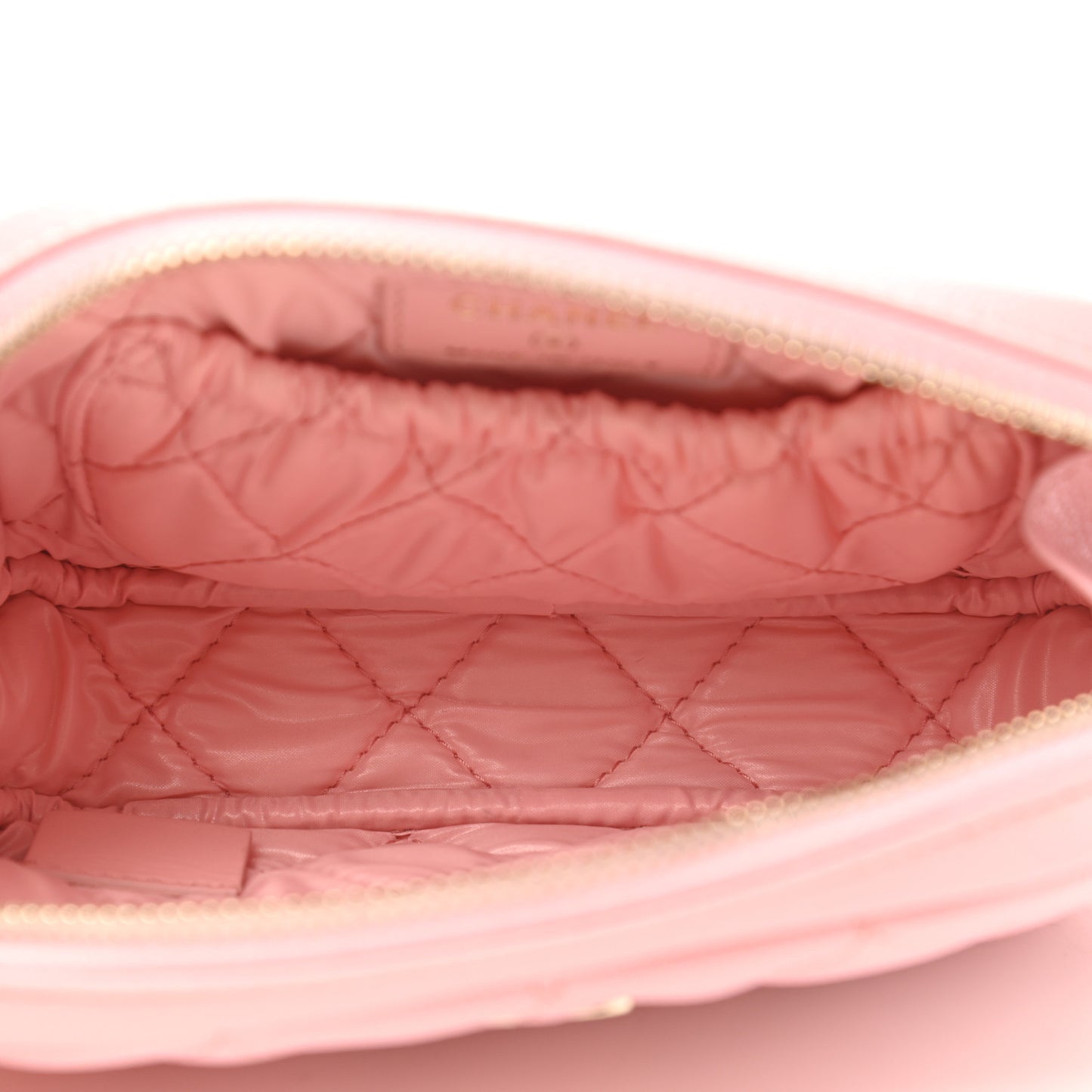 Caviar Quilted Small Curvy Pouch Cosmetic Case Light Pink