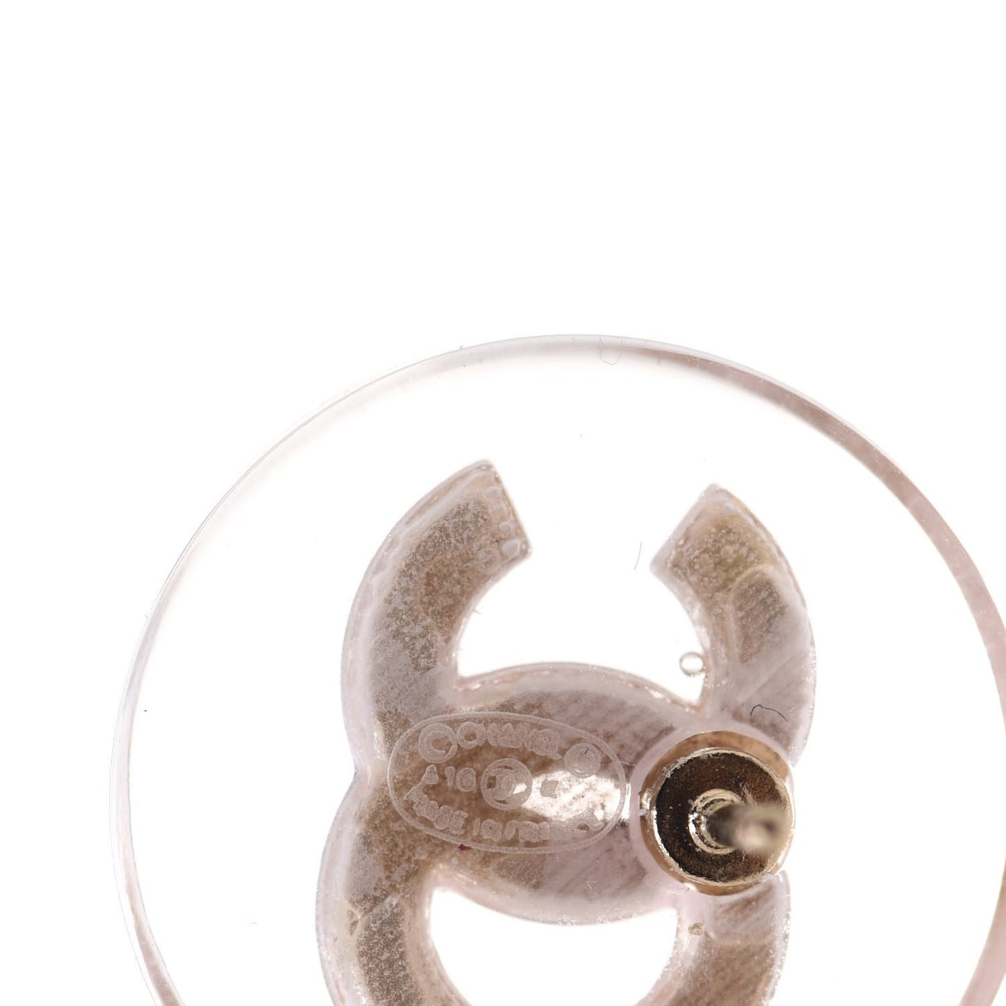 Resin Crystal CC Button Earrings Gold Transparent