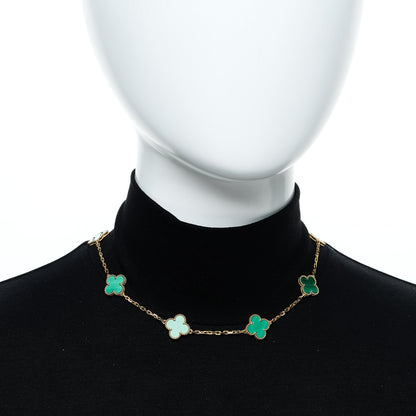 Van Cleef & Arpels 18K Yellow Gold Malachite 10 Motifs Vintage Alhambra Necklace 2 of 7