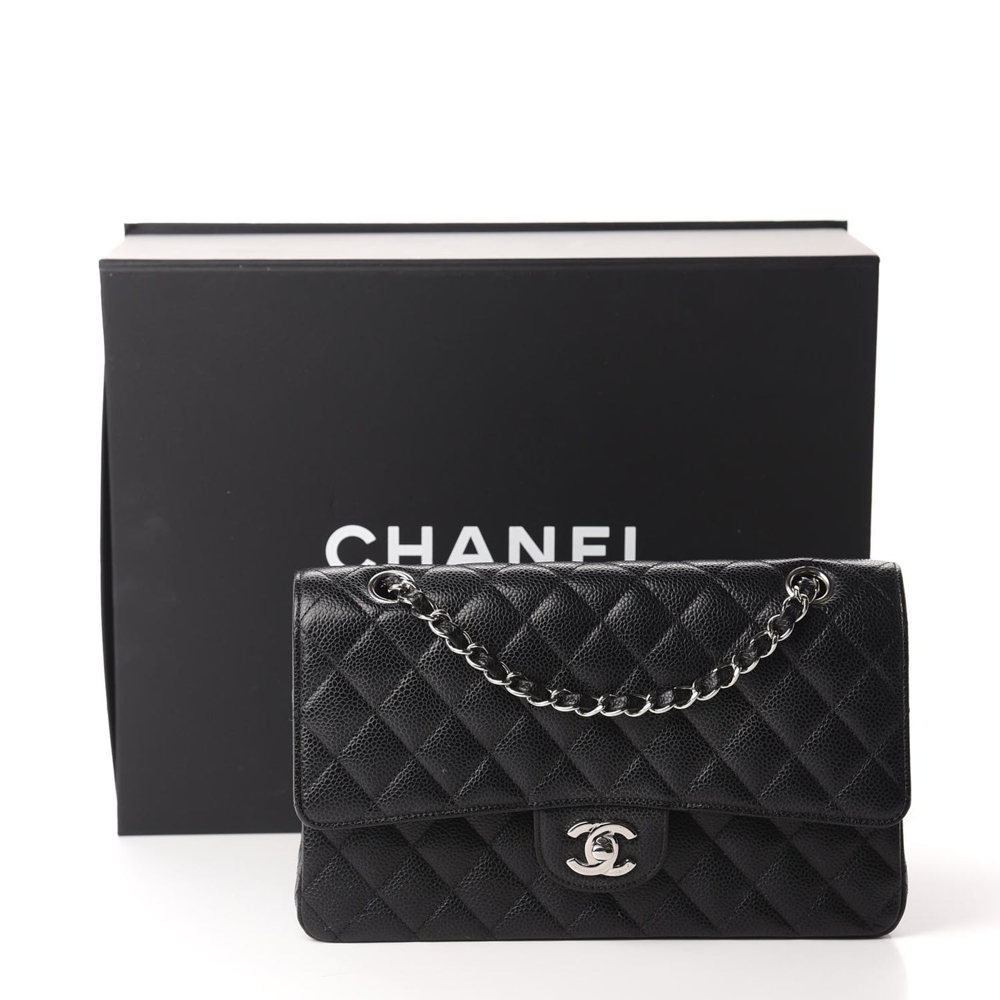 Caviar Quilted Medium Double Flap Black