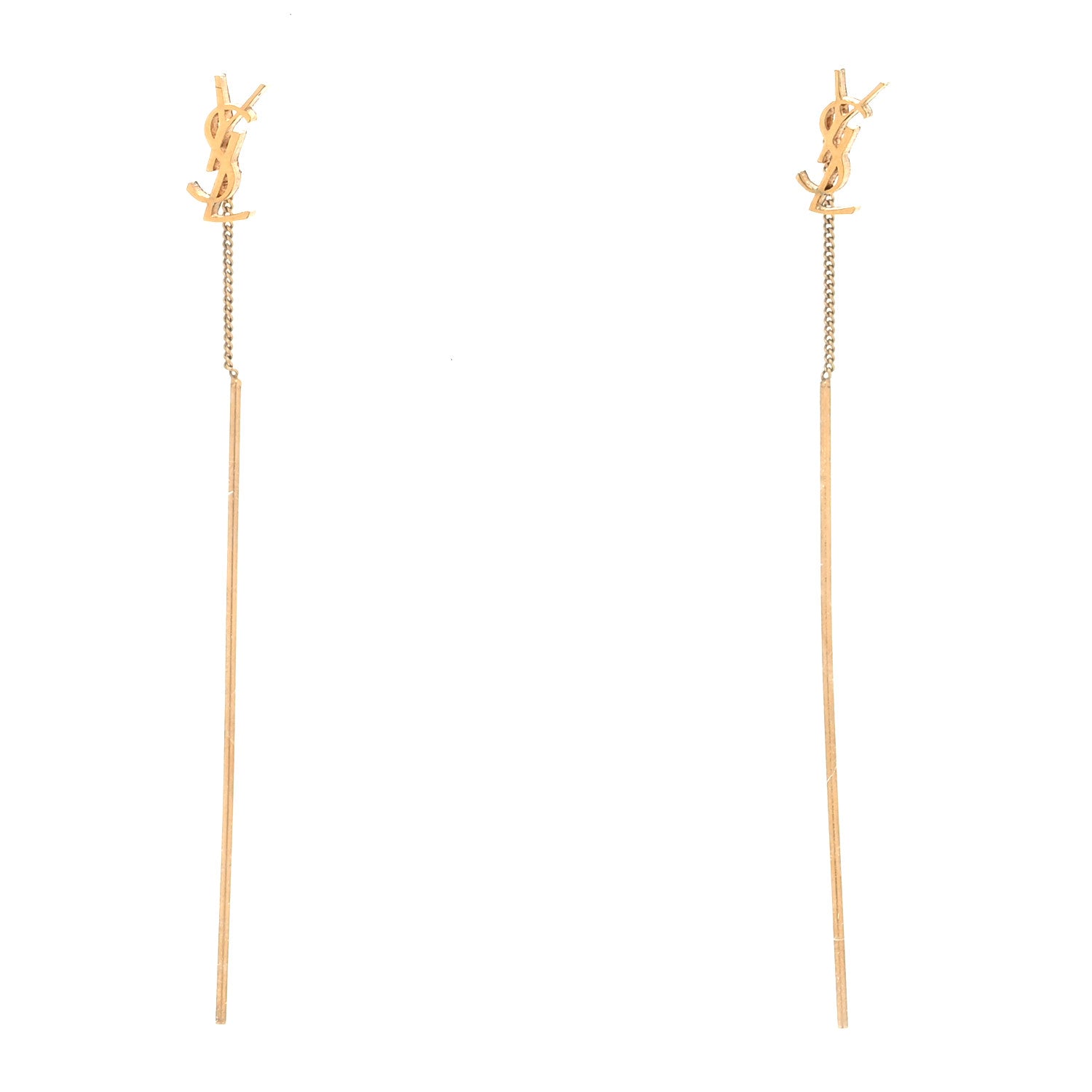 Saint Laurent Metal Monogram Pendant Threader Earrings Gold 1 of 3