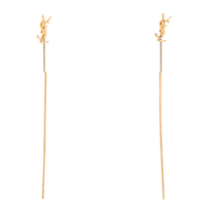Saint Laurent Metal Monogram Pendant Threader Earrings Gold 1 of 3