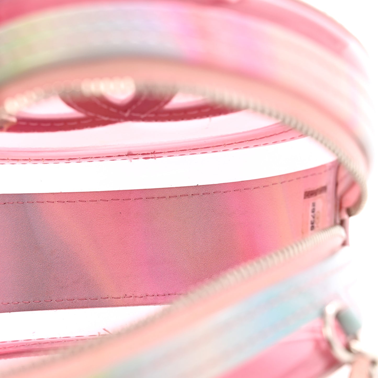 PVC Lambskin Filigree Round Clutch With Chain Pink