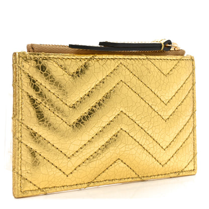 Gucci Metallic Crinkled Calfskin Matelasse GG Marmont Zip Key Pouch Gold 2 of 6