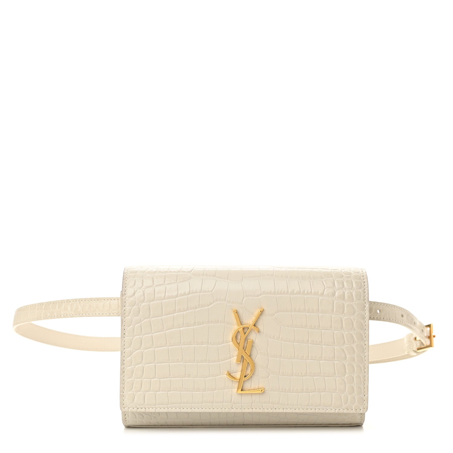 Saint Laurent Calfskin Crocodile Embossed Monogram Kate Belt Bag Crema Soft 1 of 9