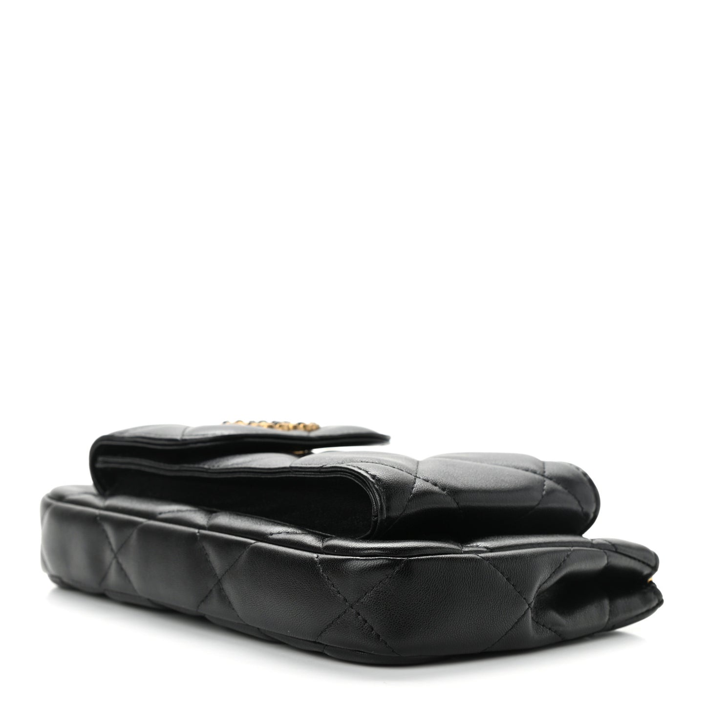 Lambskin Quilted Chanel 19 Pouch With Handle Black