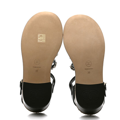 Chanel Lambskin Chain Cork Sandals 39 Black 5 of 9