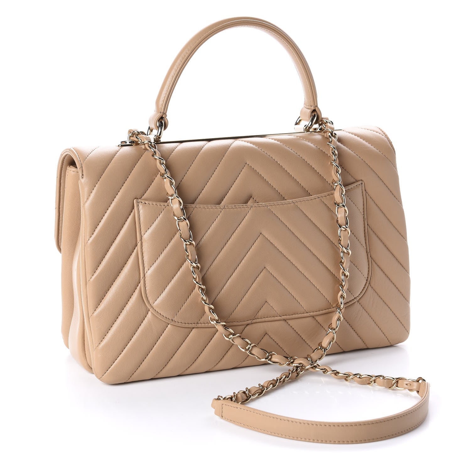 Chanel Lambskin Chevron Quilted Medium Trendy CC Dual Handle Flap Bag Beige 4 of 12