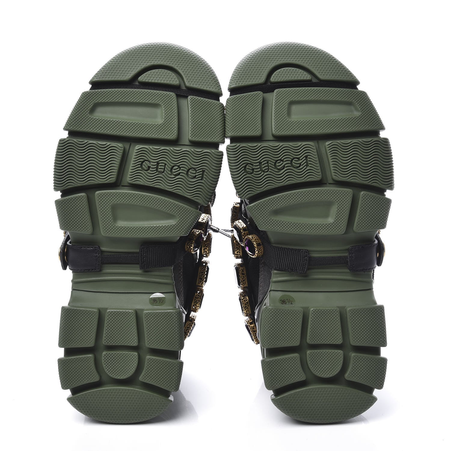 Gucci X SEGA Mesh Suede Calfskin Removable Crystals Flashtrek Sneakers 36.5 Loess Black Olive Green 7 of 10