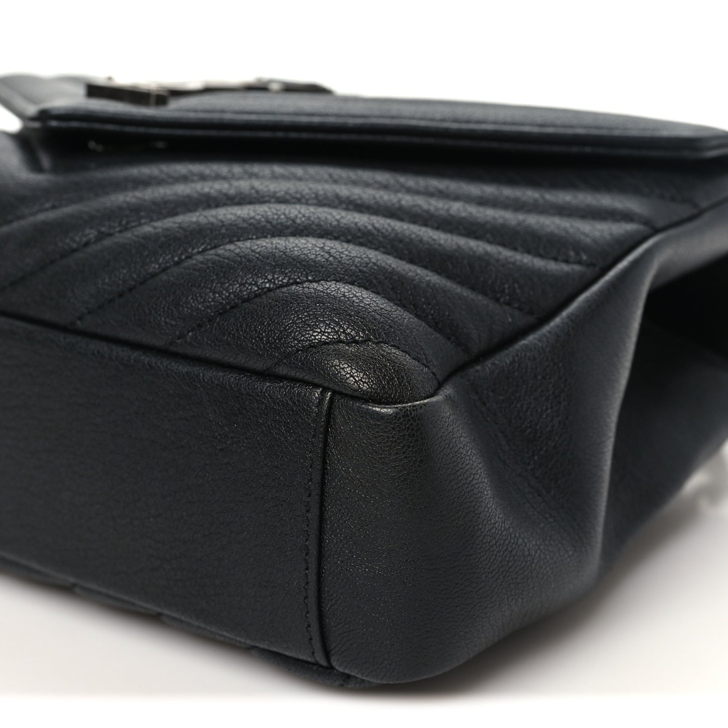 Sheepskin Matelasse Chevron Monogram Medium College Bag Black
