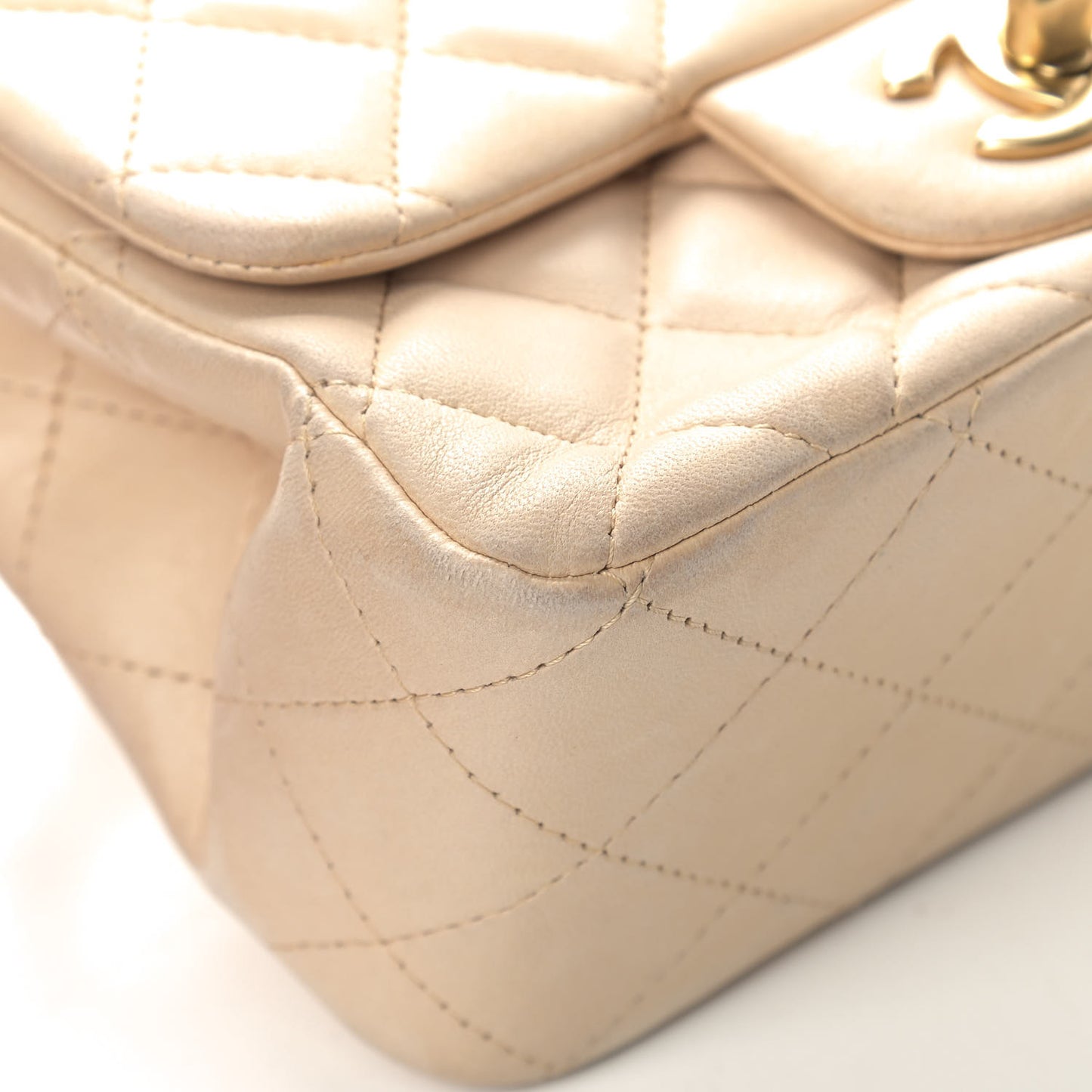 Lambskin Quilted Mini Square Flap Beige