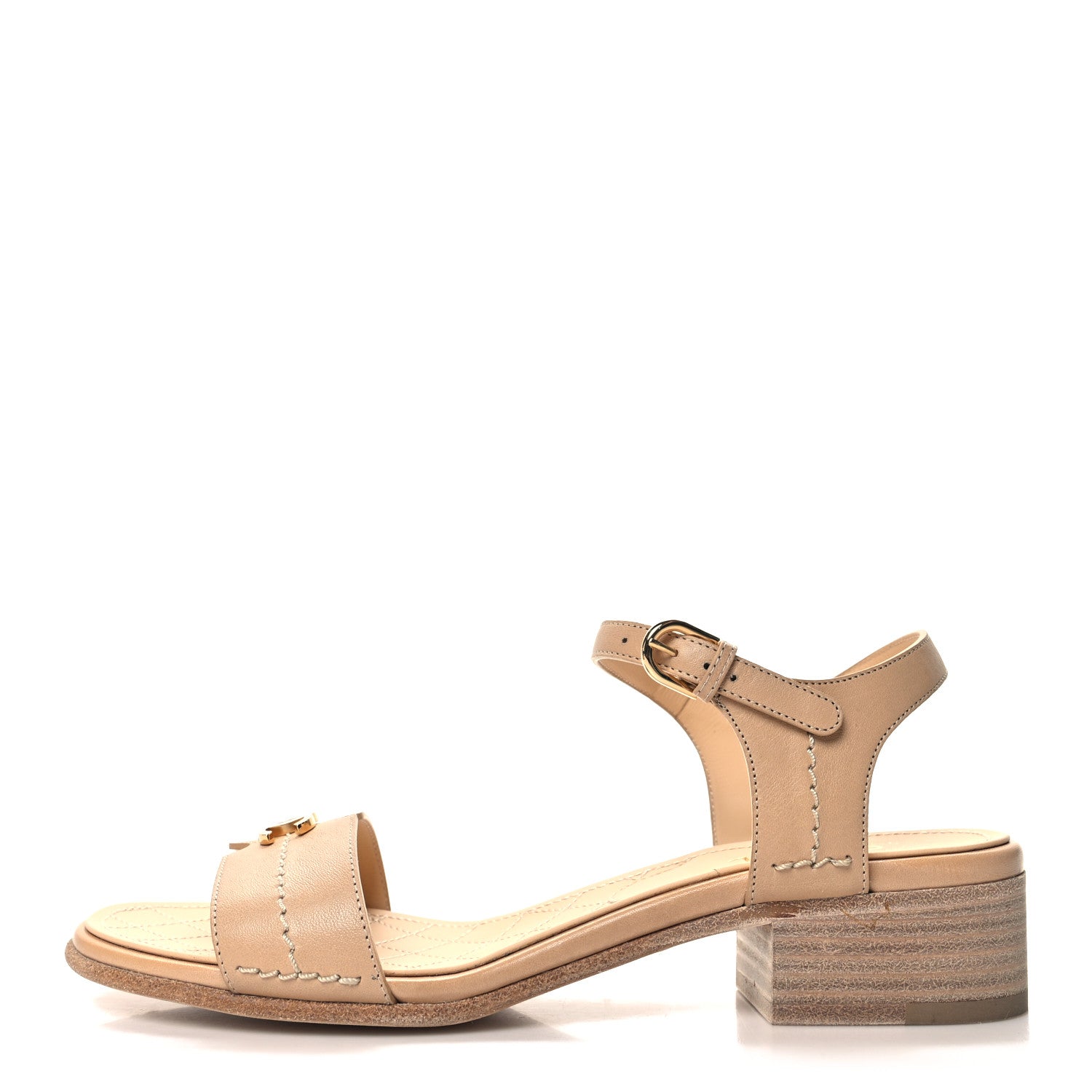 Chanel Calfskin CC Ankle Strap Sandals 37.5 Beige 1 of 9