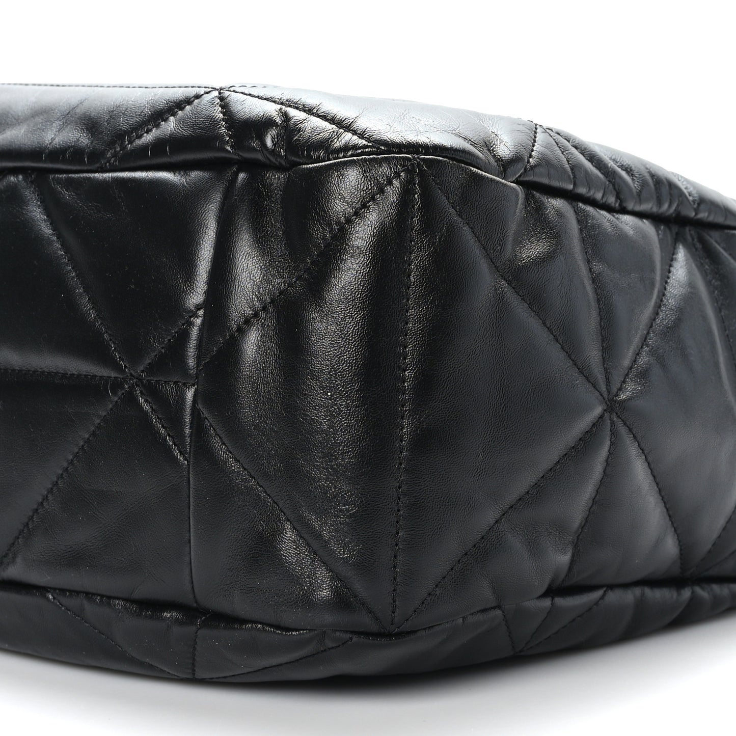 Nappa Triangle Stitched Patchwork Large Zippered Hobo Bag Black