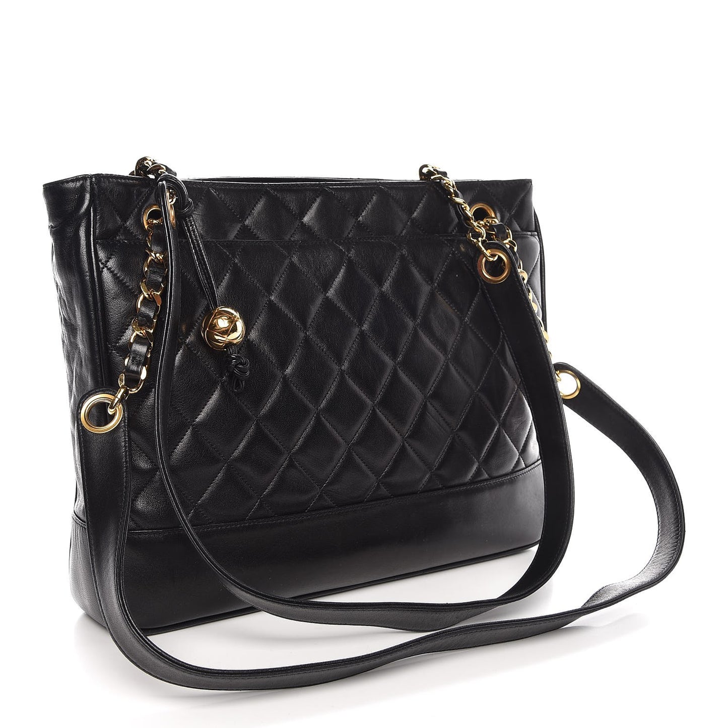 Lambskin Quilted Shopping Tote Black