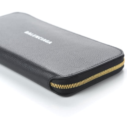 Balenciaga Calfskin Logo Everyday Continental Zip Around Wallet Black 7 of 9