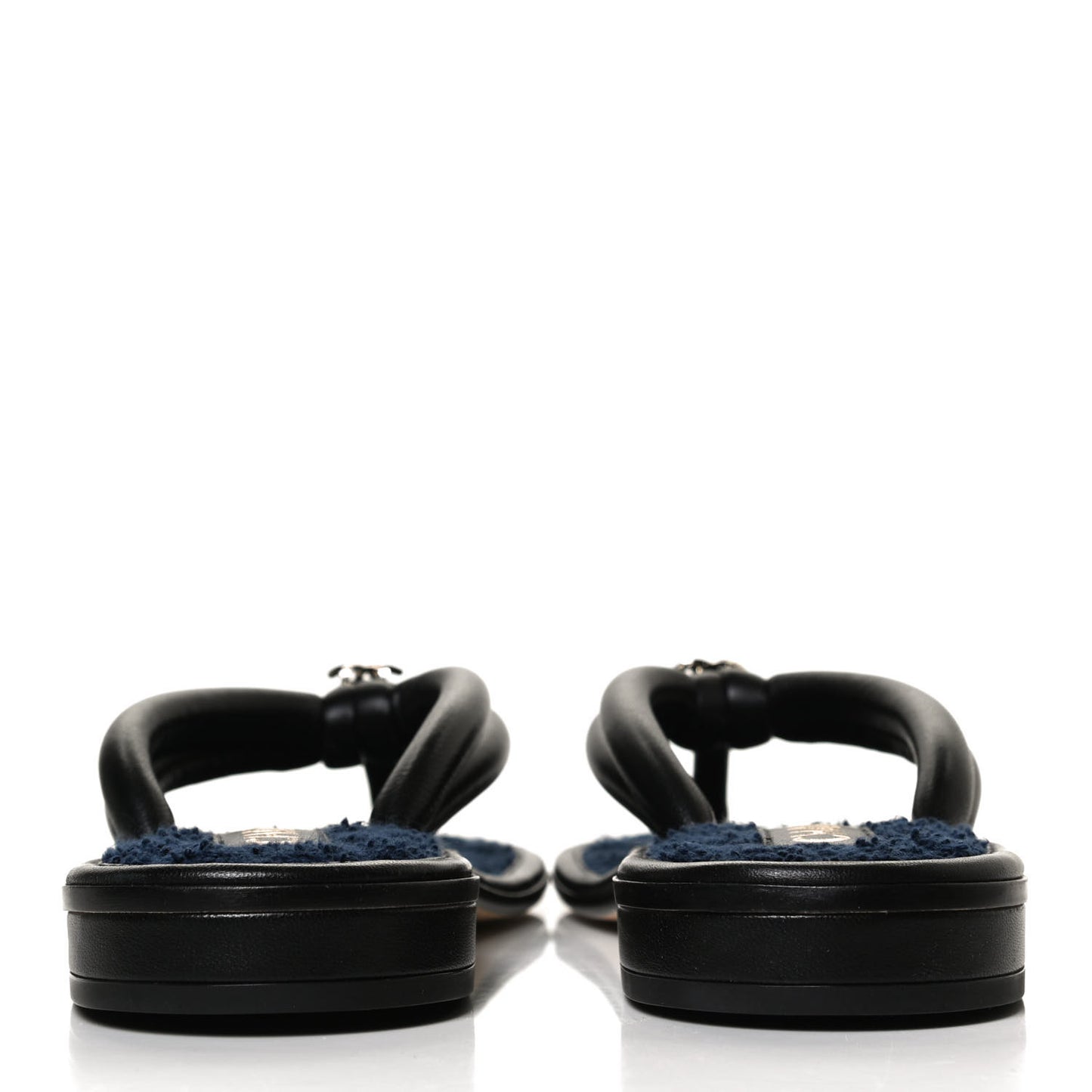 Lambskin Fabric CC Thong Sandals 36.5 Black Dark Navy