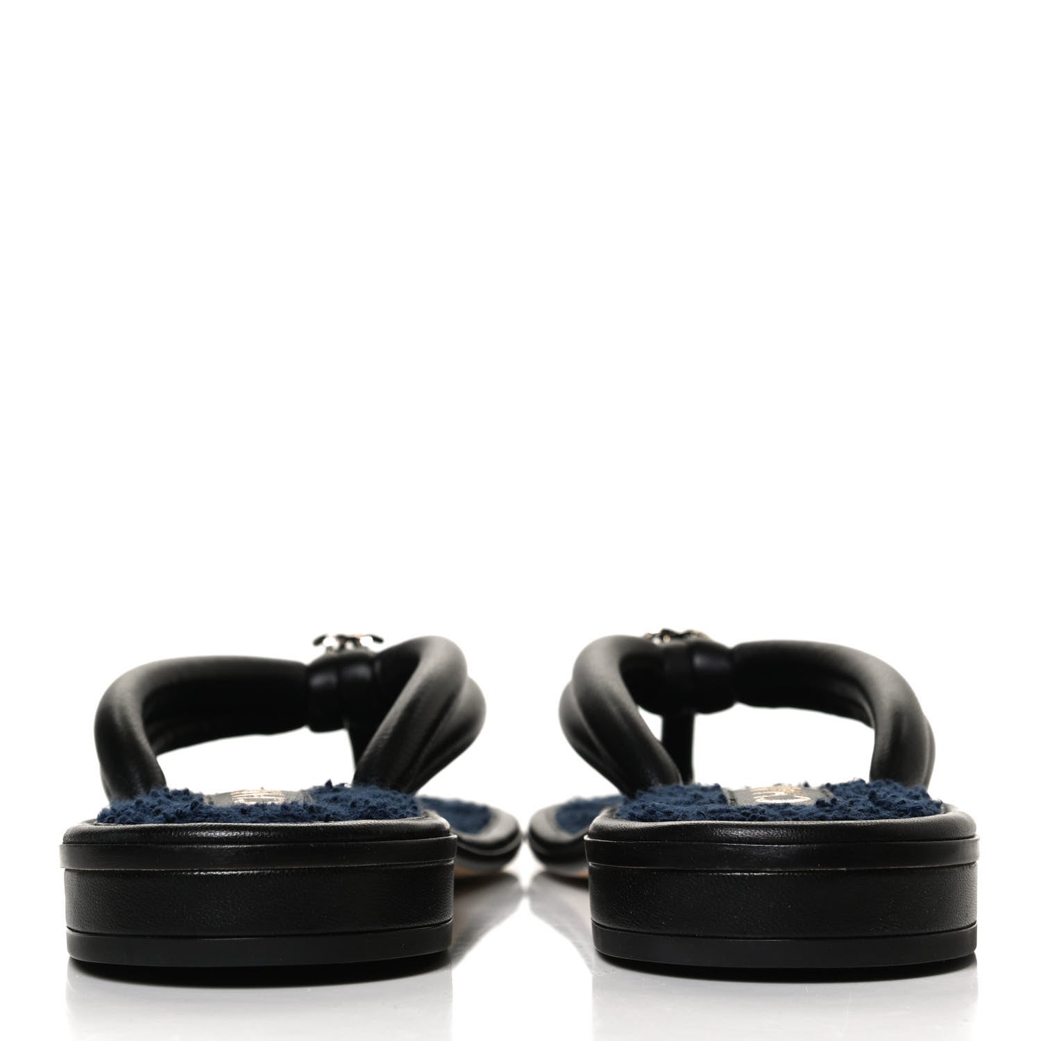 Chanel Lambskin Fabric CC Thong Sandals 36.5 Black Dark Navy 6 of 10