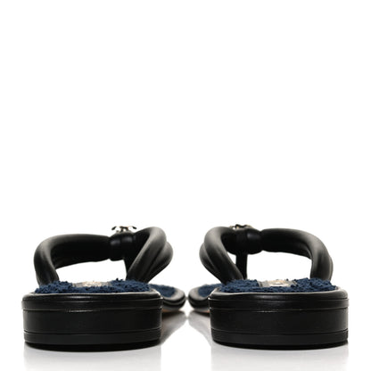 Chanel Lambskin Fabric CC Thong Sandals 36.5 Black Dark Navy 6 of 10