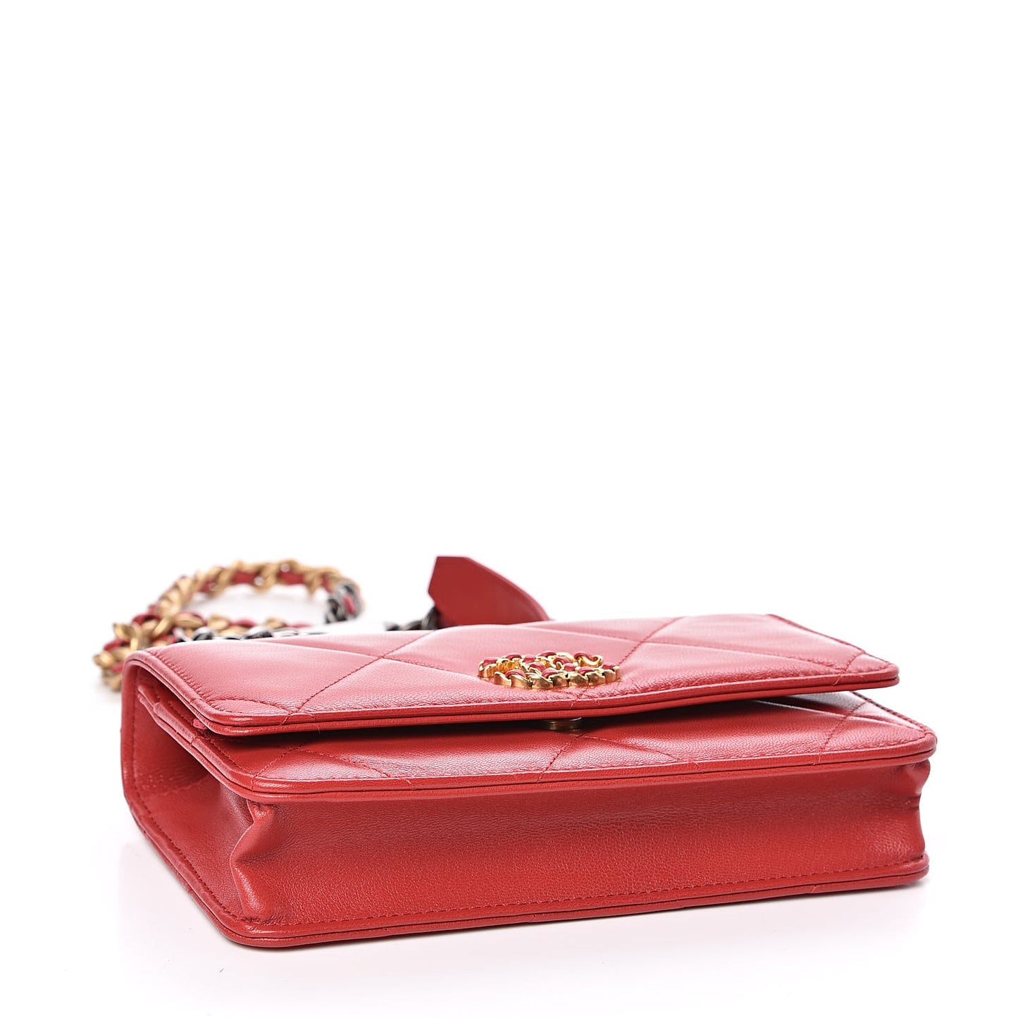 Goatskin Quilted 19 Wallet On Chain WOC Red