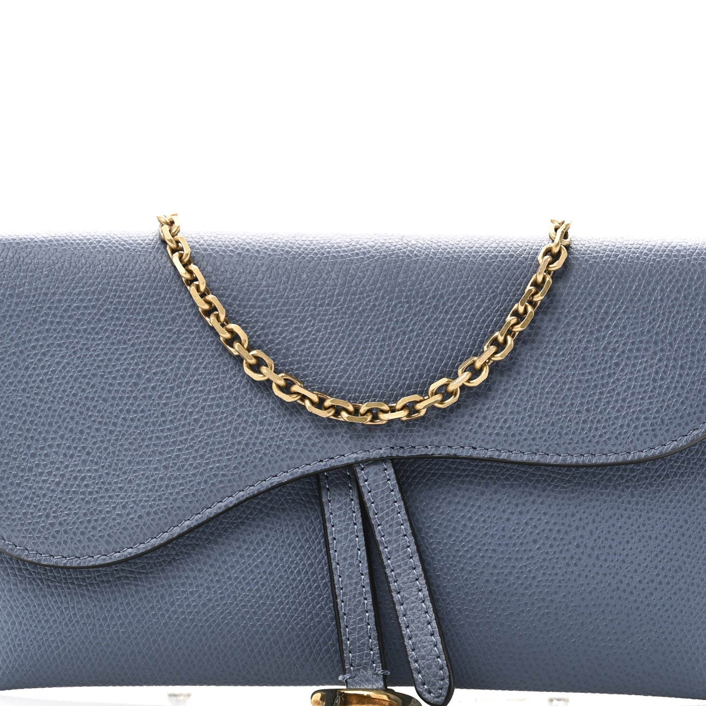 Grained Calfskin Saddle Chain Wallet Pouch Denim Blue