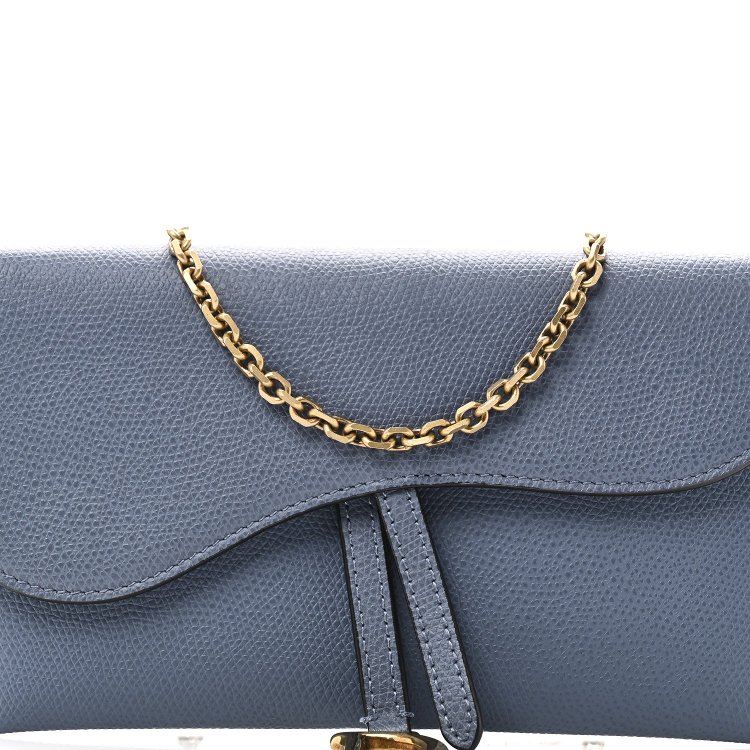 Christian Dior Grained Calfskin Saddle Chain Wallet Pouch Denim Blue 9 of 11
