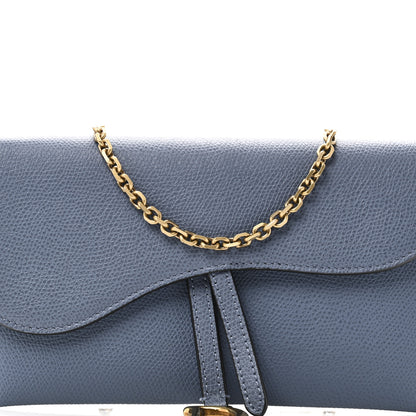 Christian Dior Grained Calfskin Saddle Chain Wallet Pouch Denim Blue 9 of 11