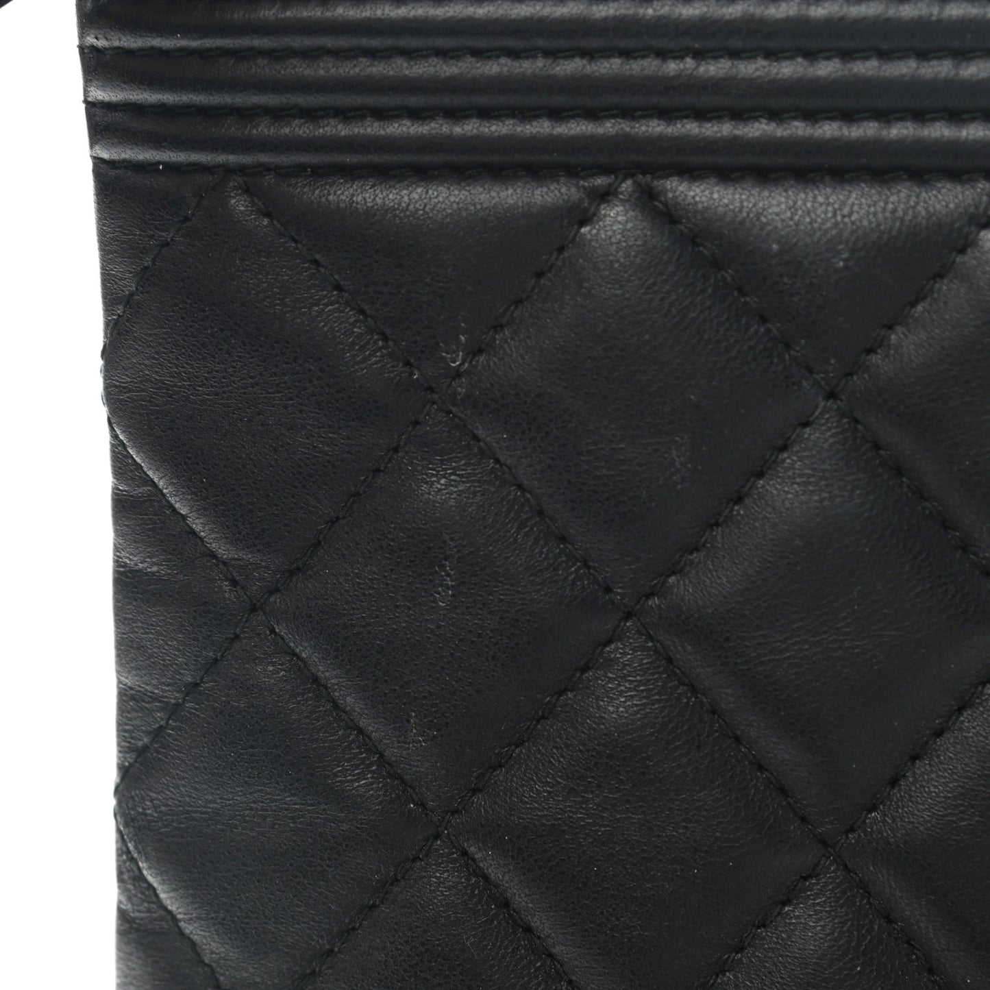 Lambskin Quilted Large Boy Zip Pouch Black