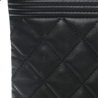 Chanel Lambskin Quilted Large Boy Zip Pouch Black 9 of 10
