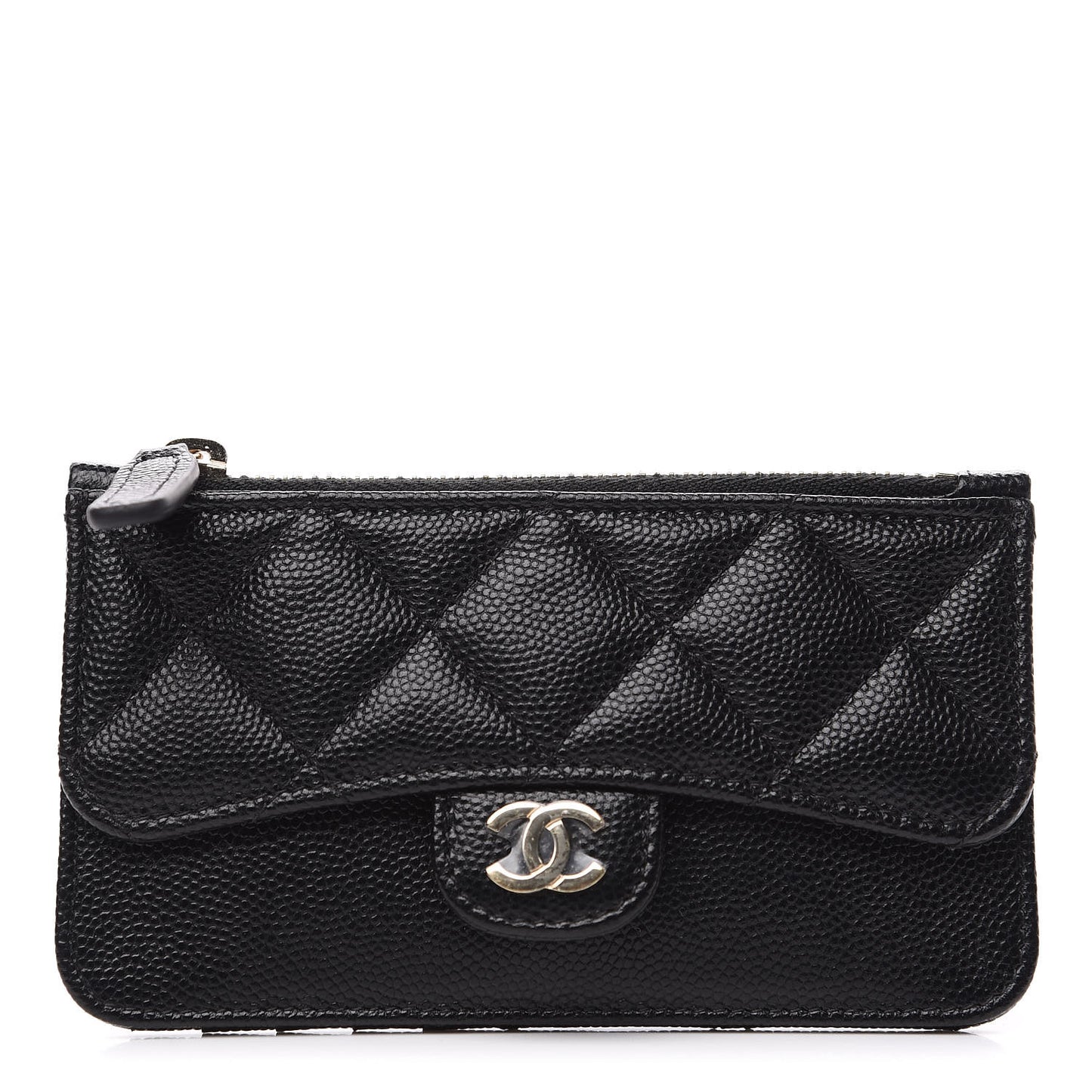 Caviar Quilted Flap Zip Card Holder Black