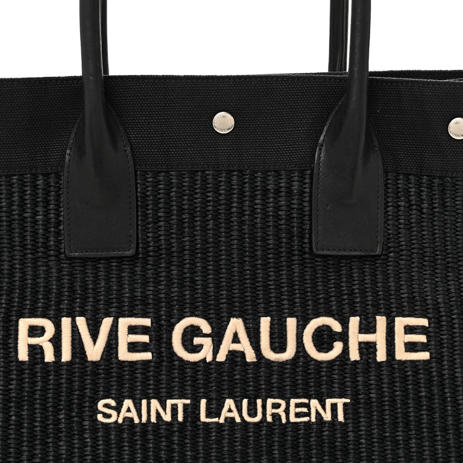 Saint Laurent Raffia Linen Calfskin Small Rive Gauche Tote Black 8 of 14