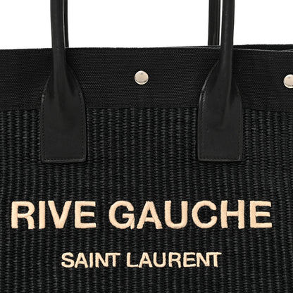 Saint Laurent Raffia Linen Calfskin Small Rive Gauche Tote Black 8 of 14
