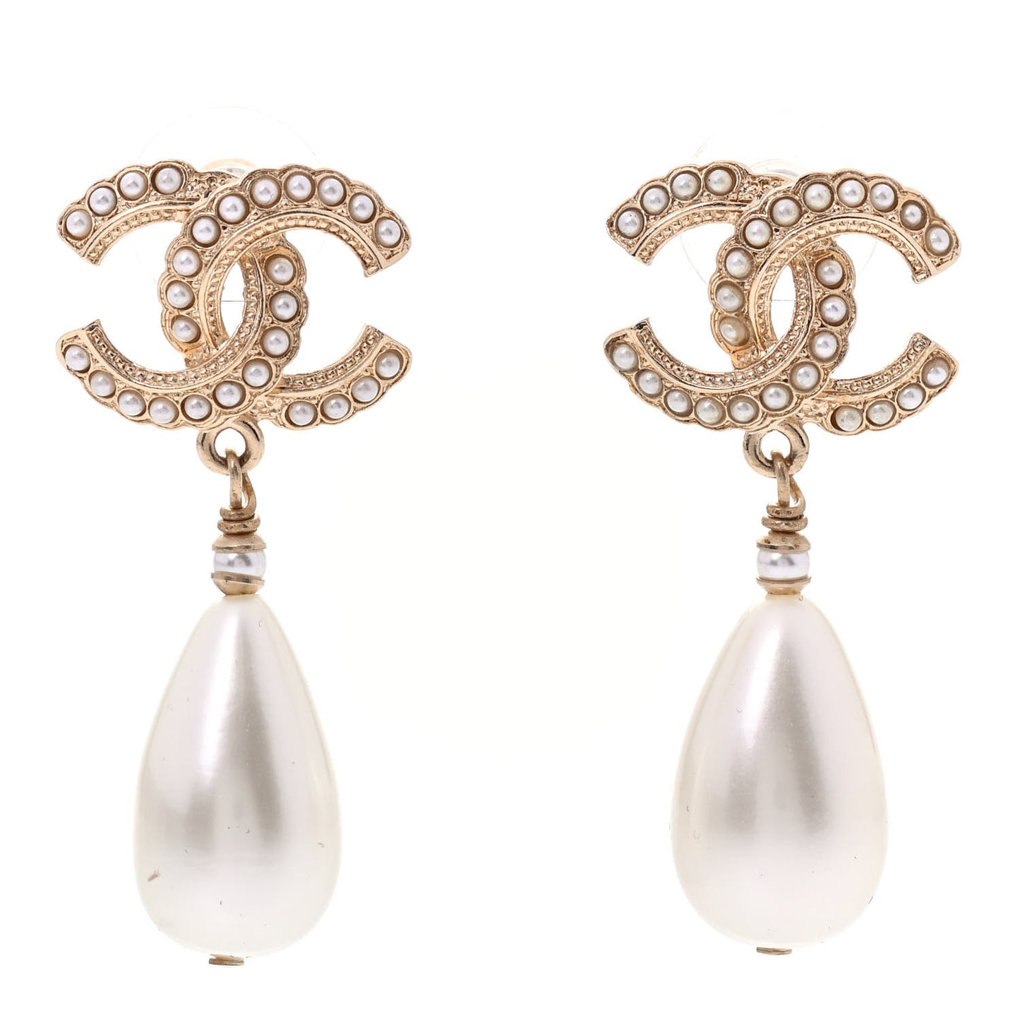 Pearl CC Drop Earrings Gold Pearly White