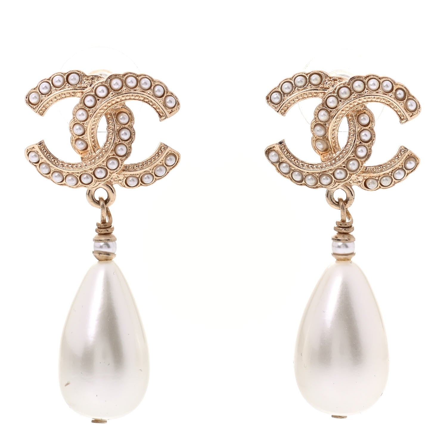 Chanel Pearl CC Drop Earrings Gold Pearly White 1 of 4