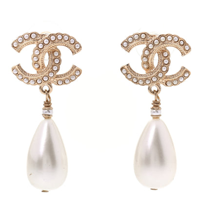 Chanel Pearl CC Drop Earrings Gold Pearly White 1 of 4