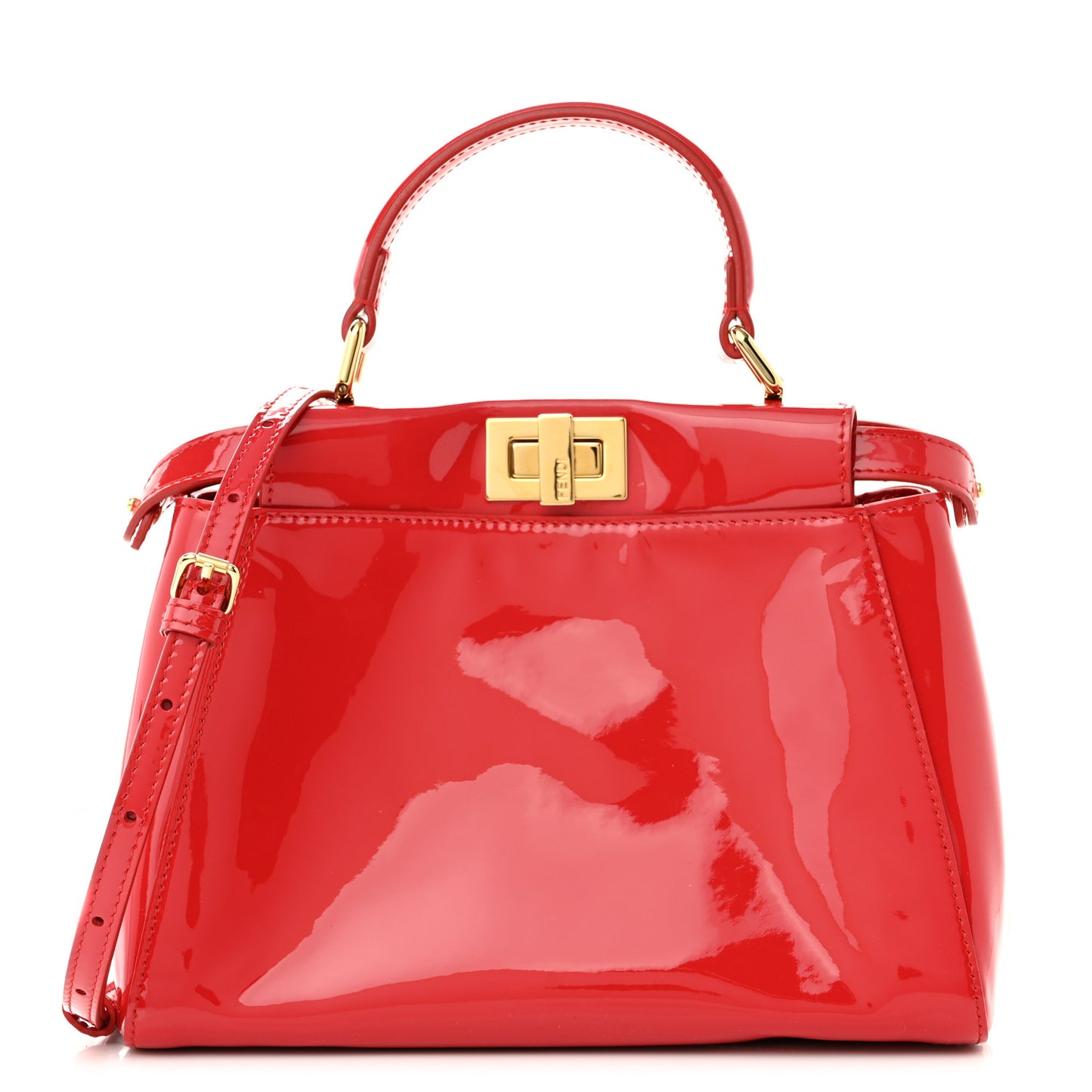 Vitello Vernice Mou Mini Peekaboo Iconic Satchel Rosso Cardinale