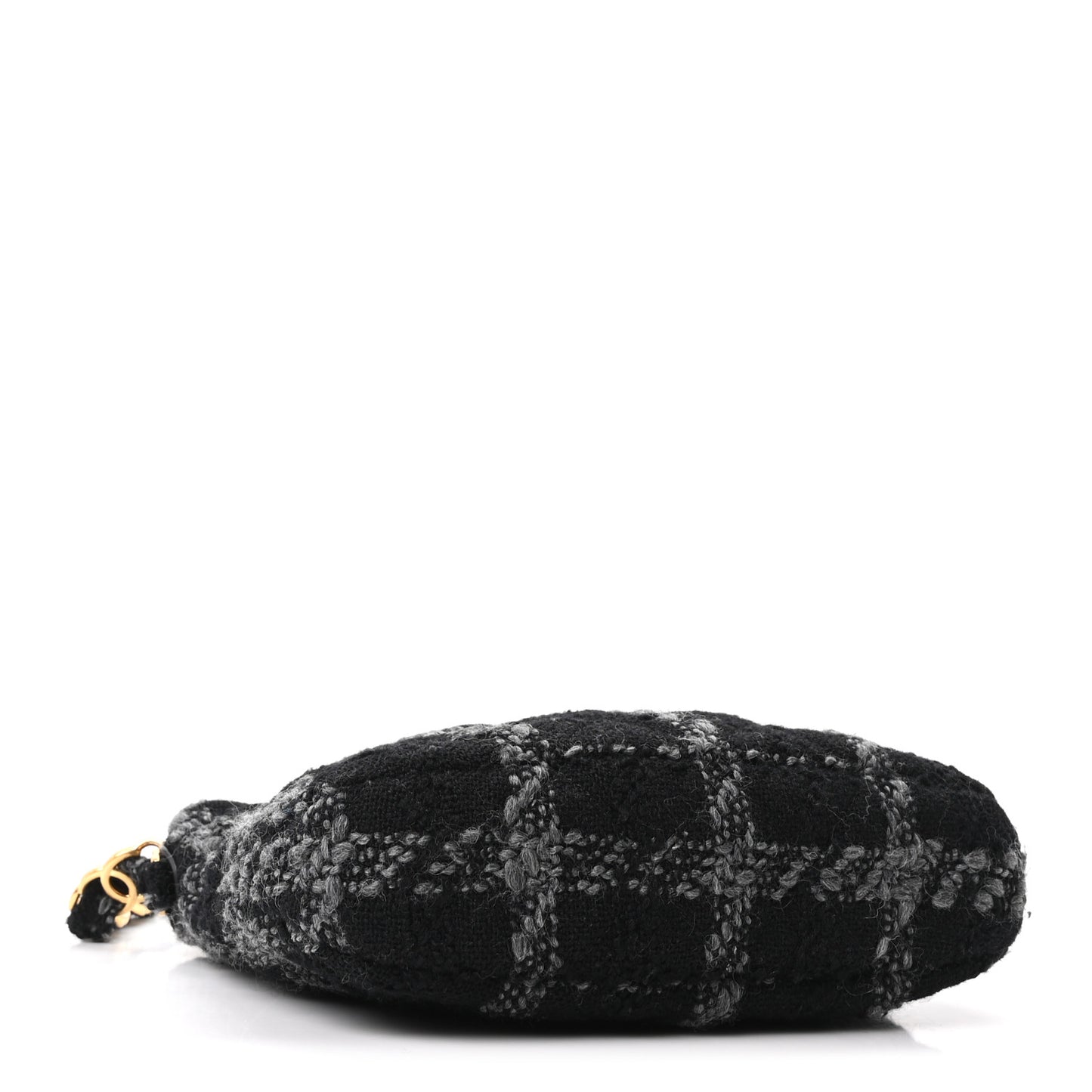 Cashmere Tweed Quilted CC Links Hobo Black Grey