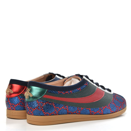 Gucci Lurex Calfskin Web GG Monogram Womens Falacer Sneakers 37.5 Iridescent Blue Iridescent Red Silver 4 of 10