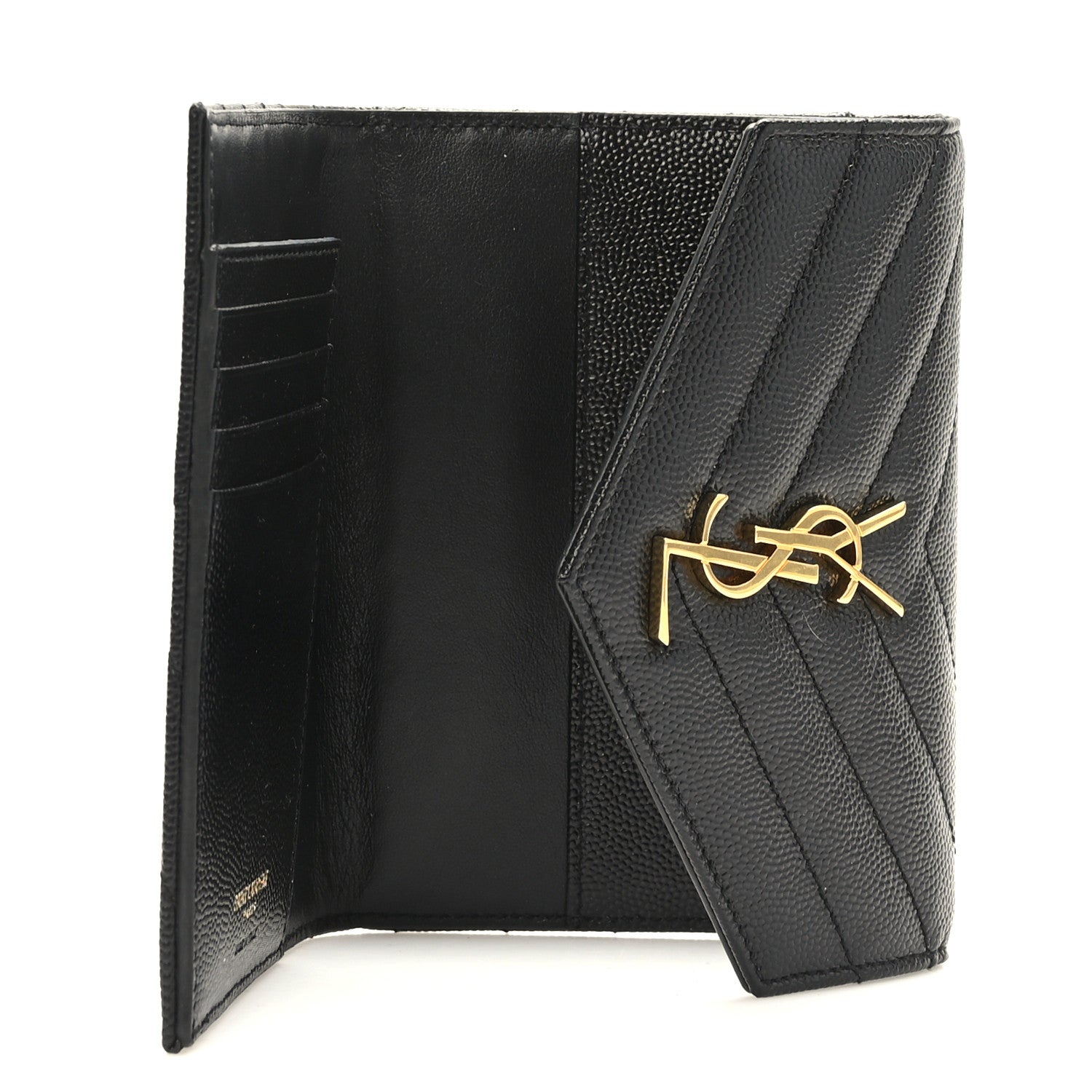 Saint Laurent Grain De Poudre Matelasse Chevron Small Monogram Passport Case Black 5 of 7