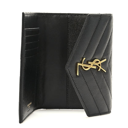 Saint Laurent Grain De Poudre Matelasse Chevron Small Monogram Passport Case Black 5 of 7