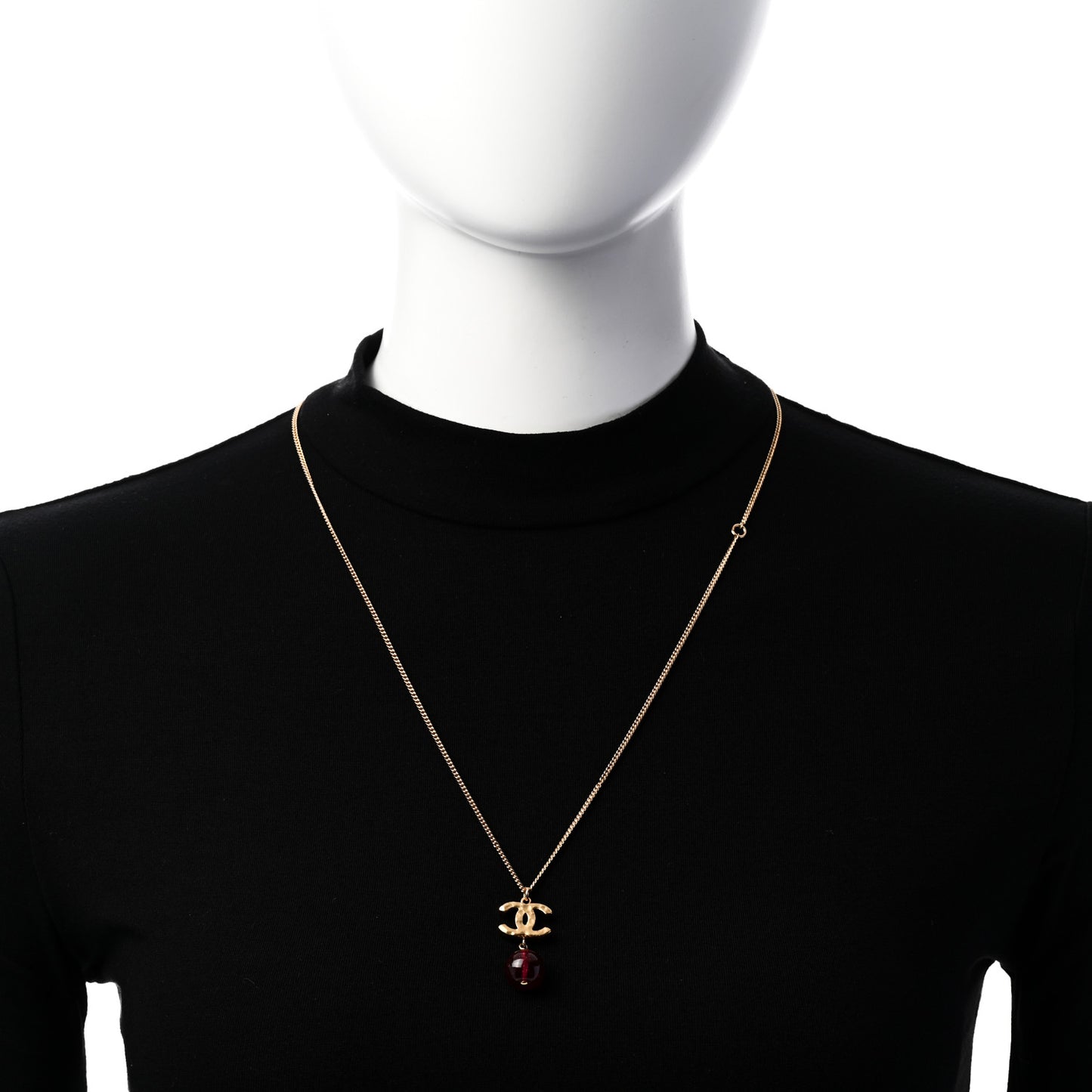 Metal Bead CC Drop CC Pendant Necklace Gold Red