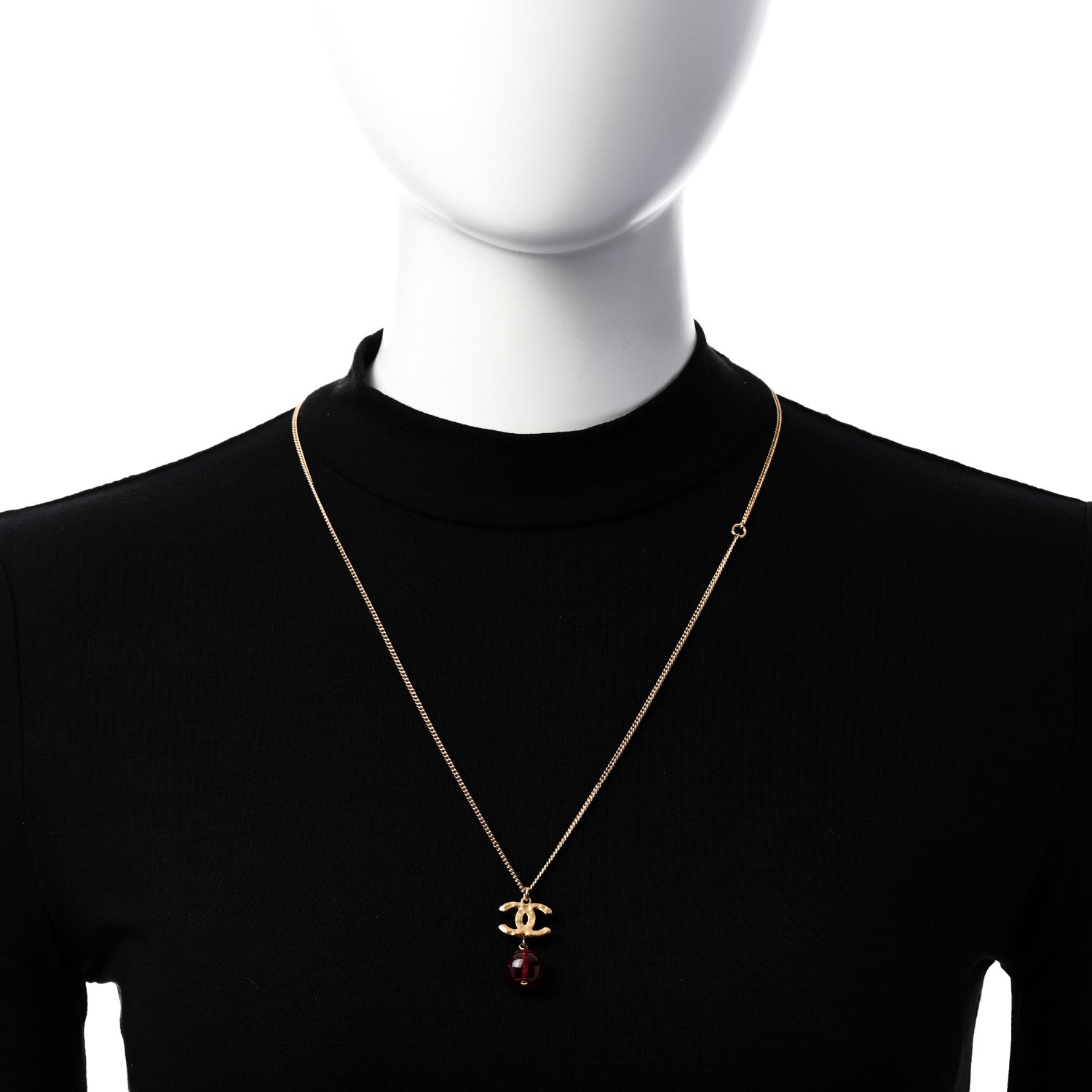 Chanel Metal Bead CC Drop CC Pendant Necklace Gold Red 2 of 6