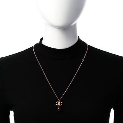 Chanel Metal Bead CC Drop CC Pendant Necklace Gold Red 2 of 6