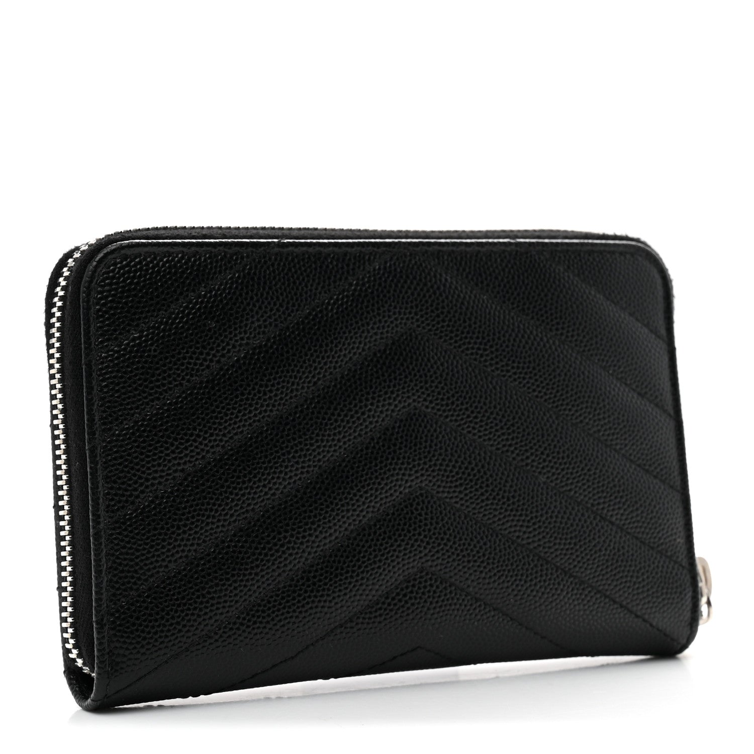 Saint Laurent Grain De Poudre Matelasse Chevron Monogram Small Zip Around Wallet Black 3 of 6
