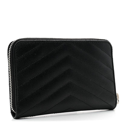 Saint Laurent Grain De Poudre Matelasse Chevron Monogram Small Zip Around Wallet Black 3 of 6